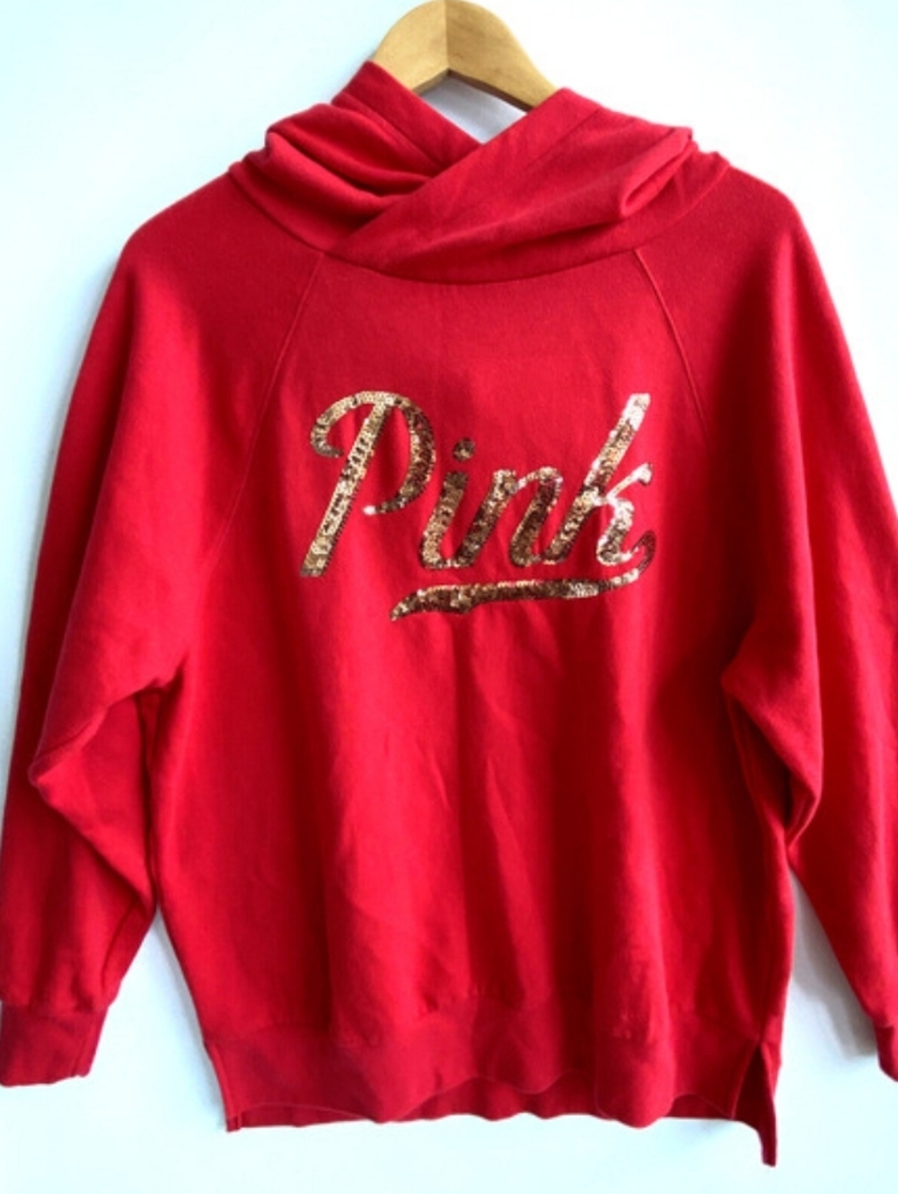 Pink Victoria Secret Red Sequince Pullover Hoodie Sz Xs